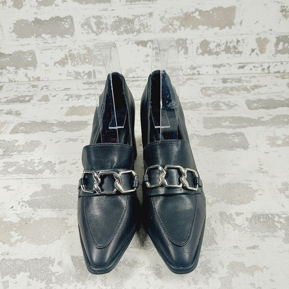 NEW NORDSTROM RACK Oslo Block Heel Pointed Toe Slip On Black Pumps D709 - Picture 3 of 13